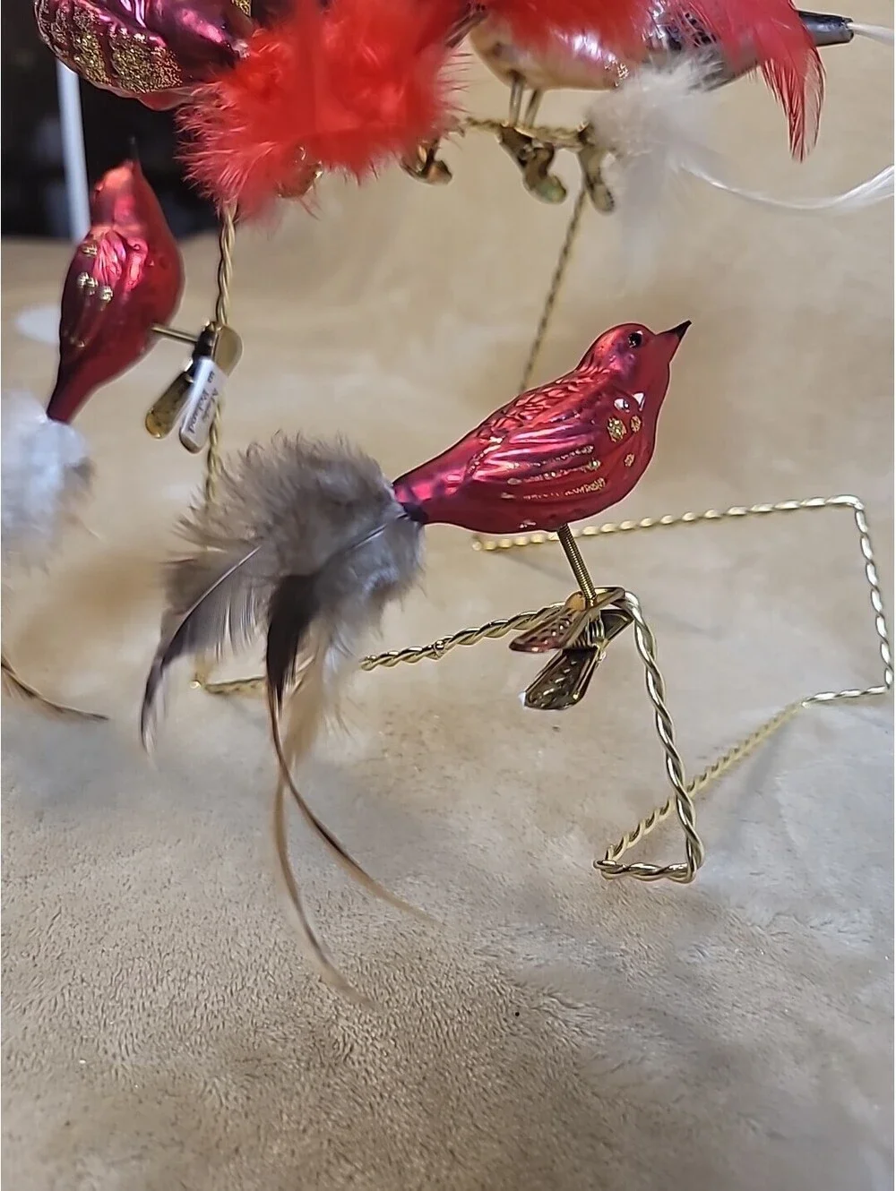 5 Vintage Mercury Glass Clip on Bird Christmas Ornaments Feathers & Spun Tails